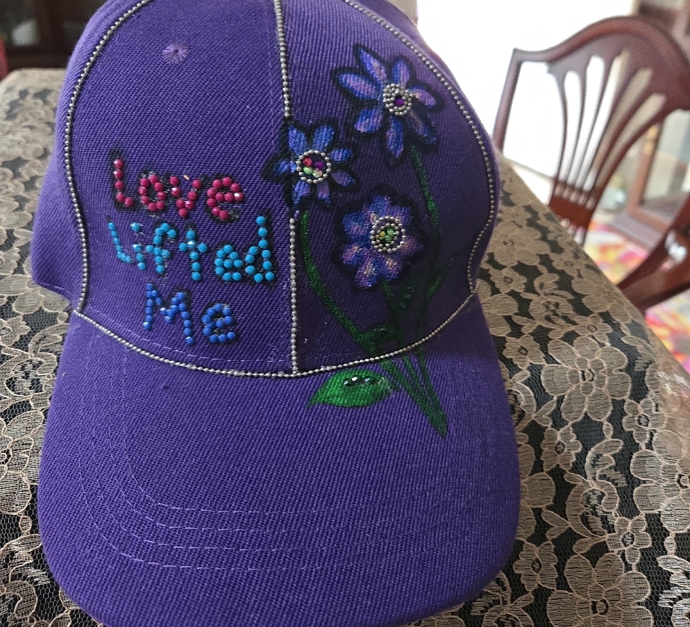 Purple Cap with Floral Embroidery